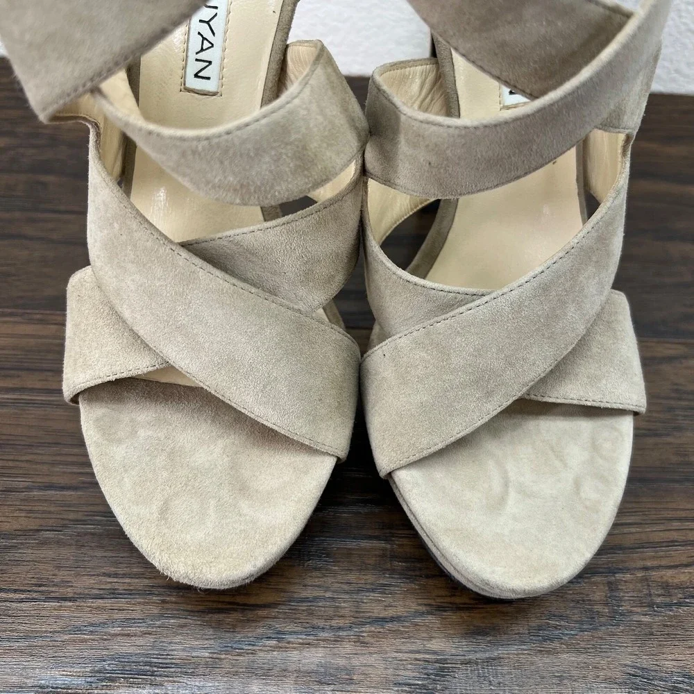 Burak Uyan Burakuyan Womens 37 US 7 Beige Gold Suede Leather Platform Heels